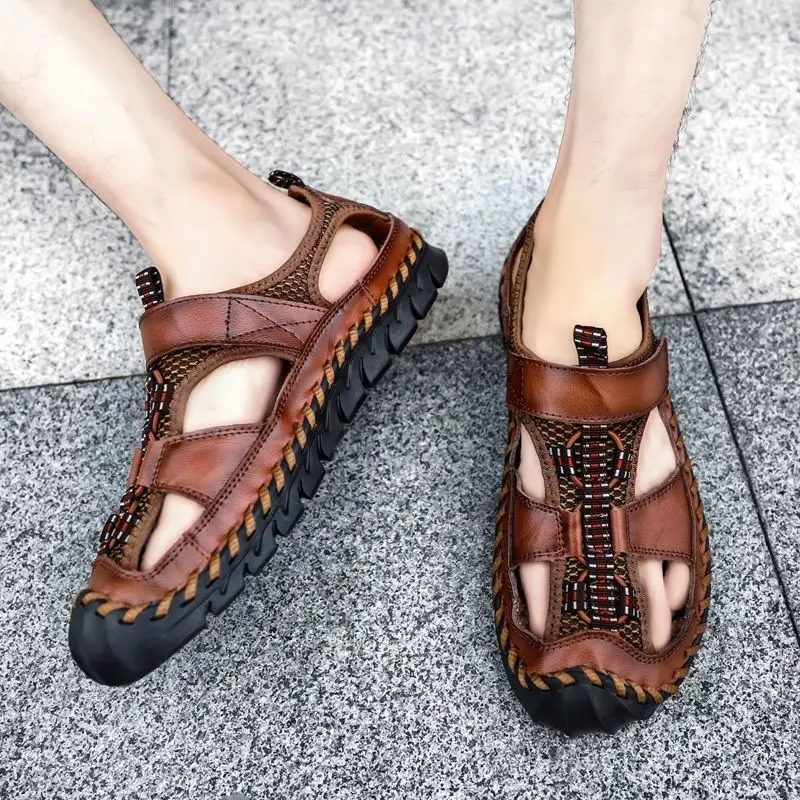 Men Shoes Expensive - Beach Man Sandals Hole Genuine Leather