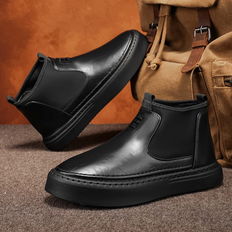 Men Shoes Classic - Classic Black Leather Ankle Boots Men