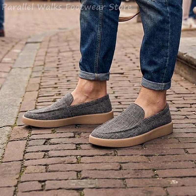 Boat Shoe Leather - Men's Canvas Slip On Loafers Breathable