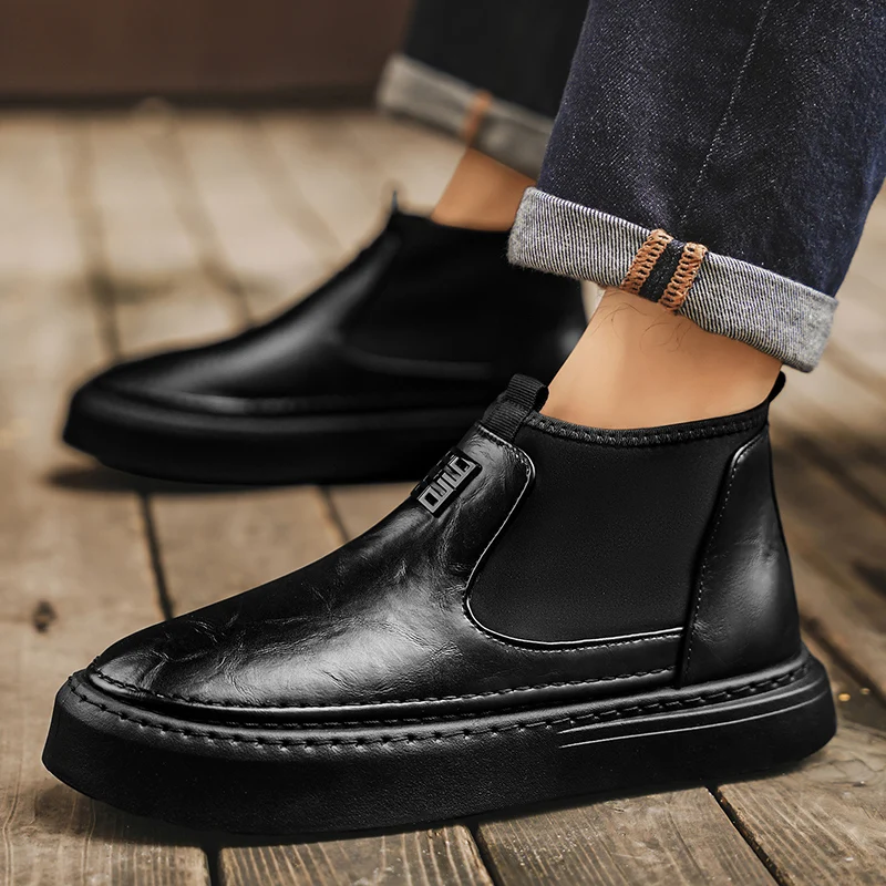 Classic Black Leather Ankle Bo - Men Shoes Classic ulasan dan harga