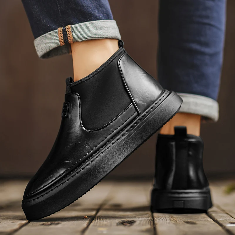 Classic Black Leather Ankle Bo - Men Shoes Classic ulasan dan harga