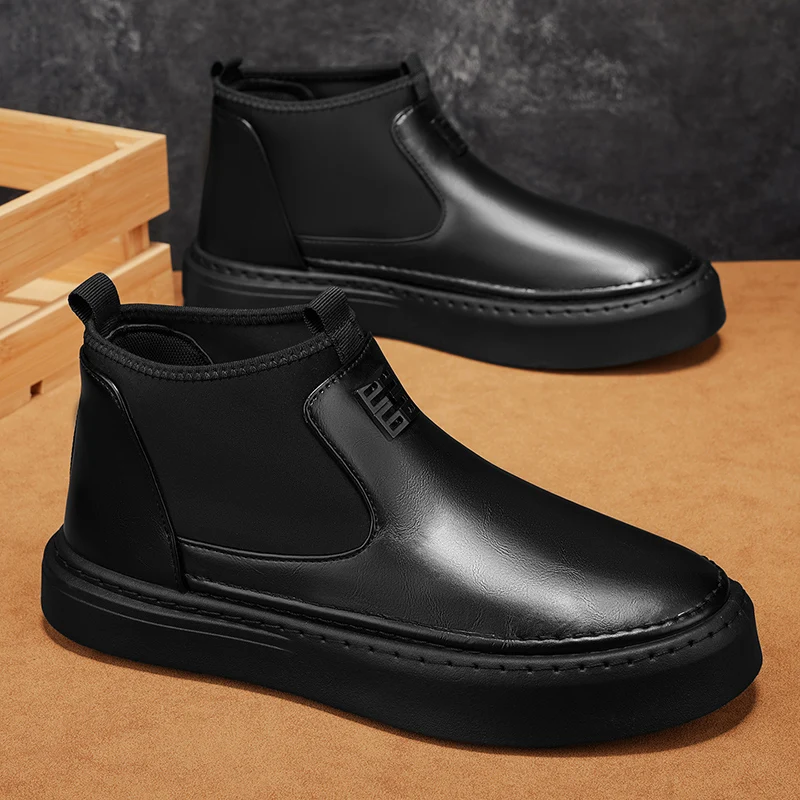 Classic Black Leather Ankle Bo - Men Shoes Classic ulasan dan harga